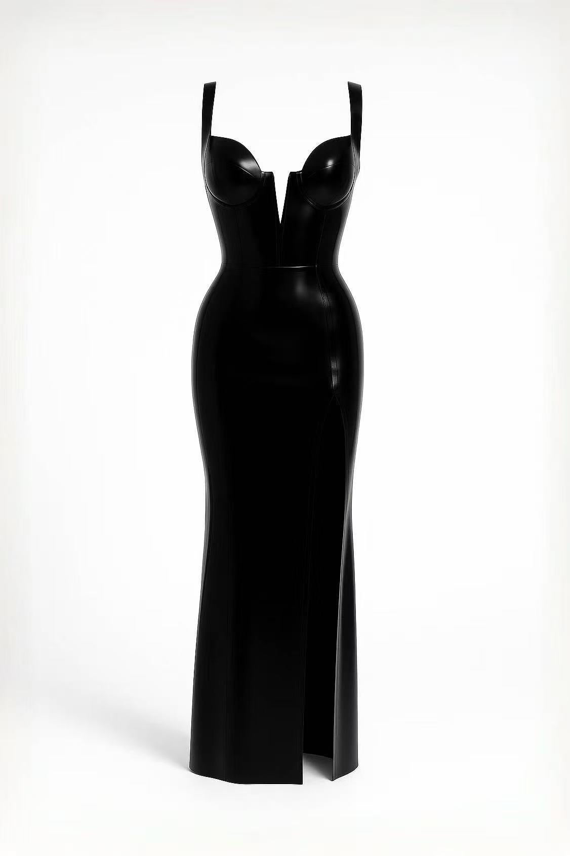 V Cut Wonder Cup Latex Evening Gown