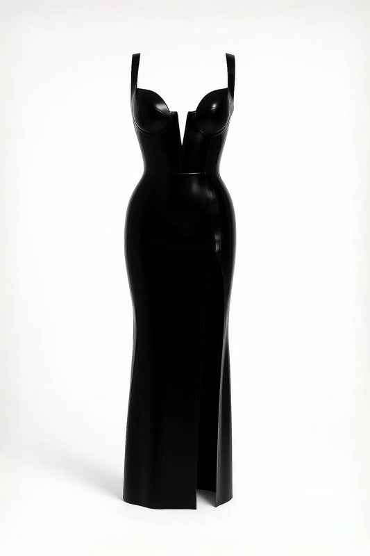 V Cut Wonder Cup Latex Evening Gown