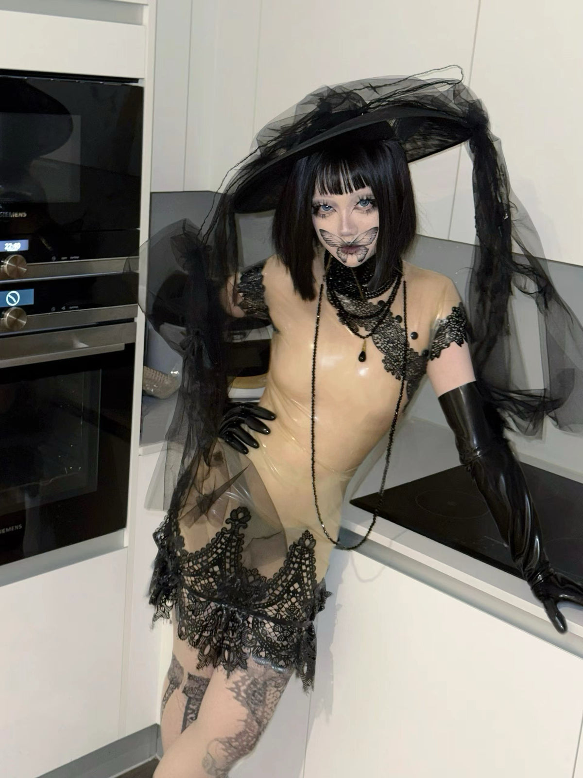 The Mourning Lace Latex Cheongsam Dress