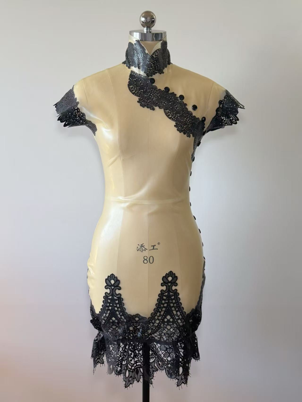 The Mourning Lace Latex Cheongsam Dress