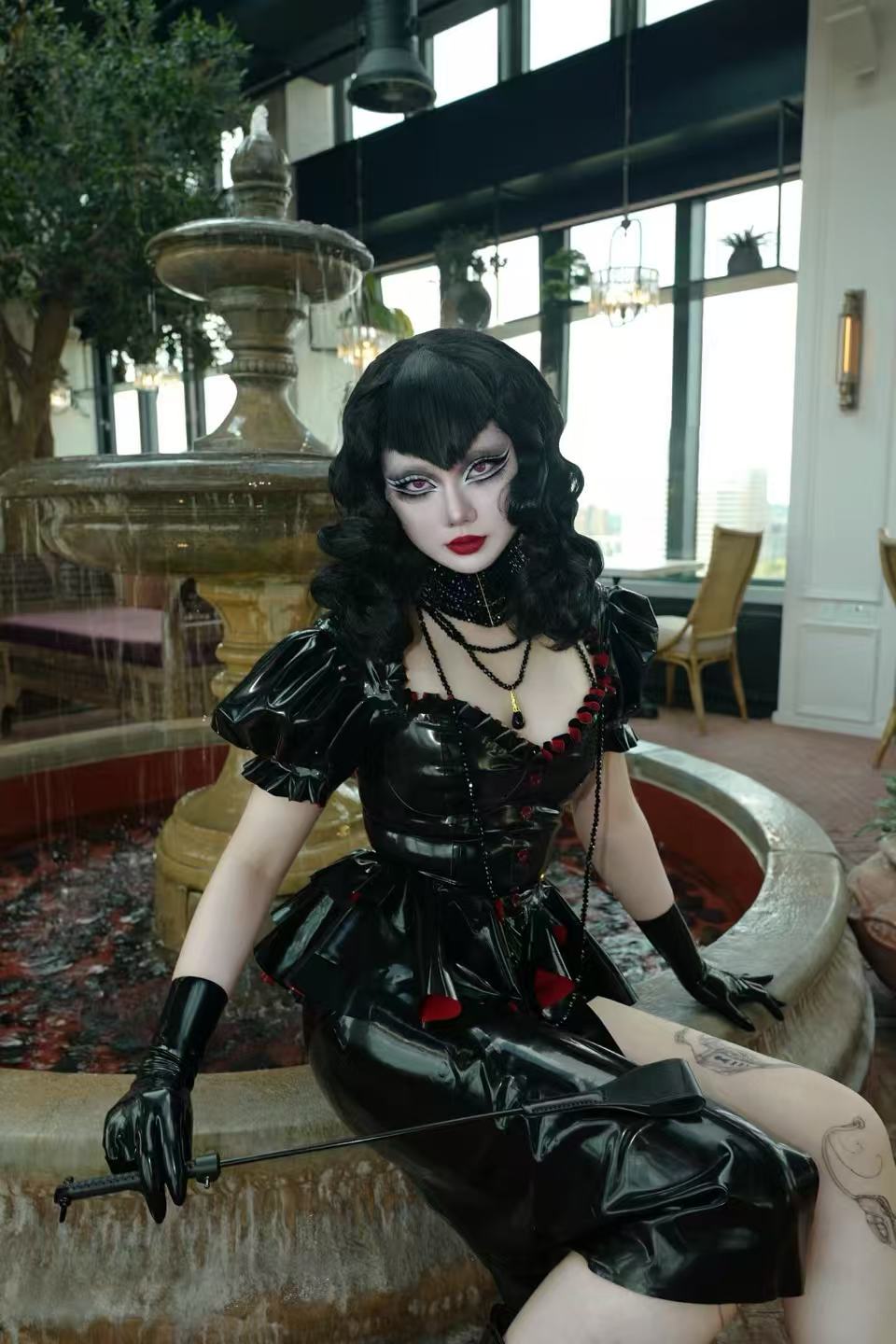 "Rough" Black & Red Dual-Tone Latex Gown