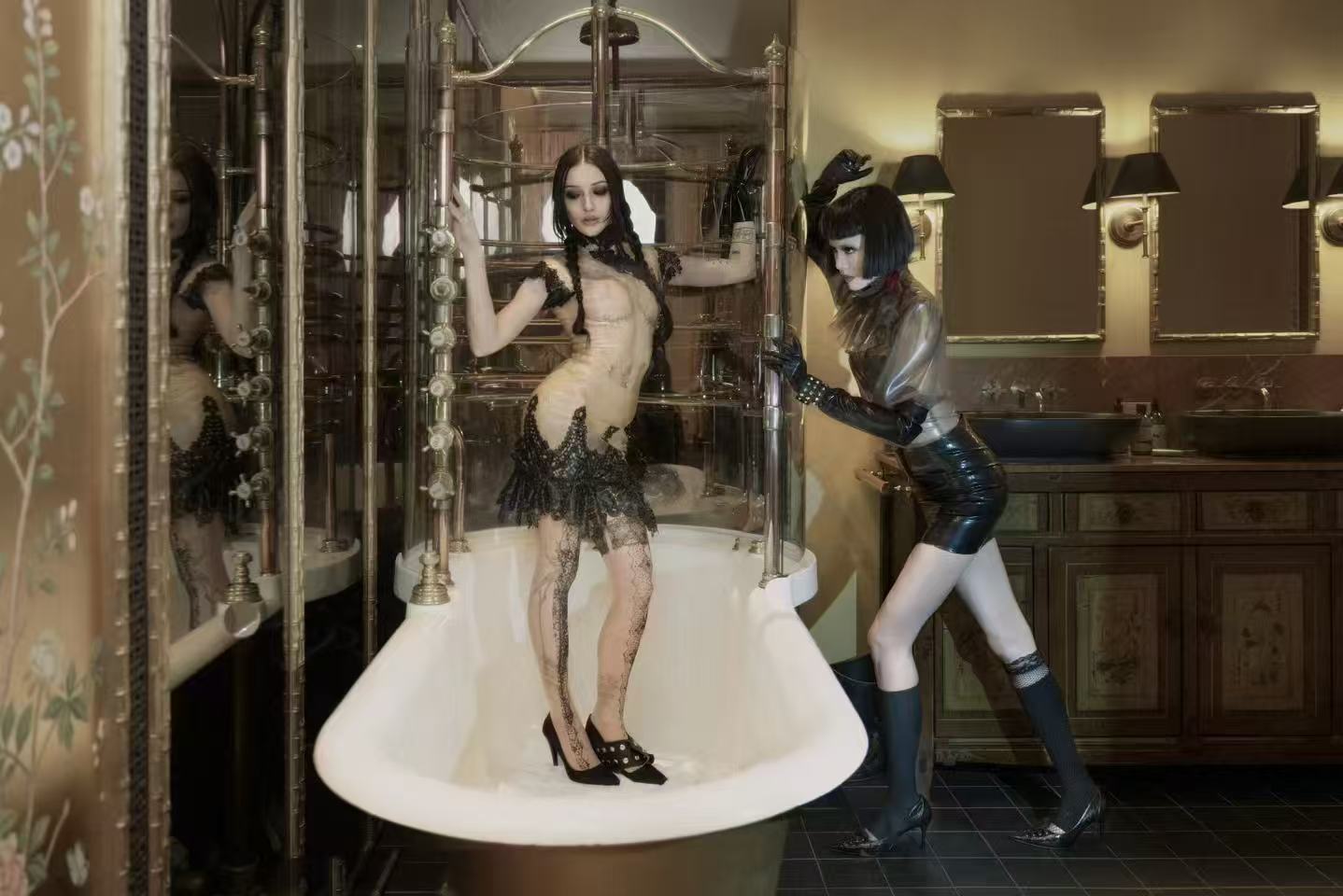 The Mourning Lace Latex Cheongsam Dress