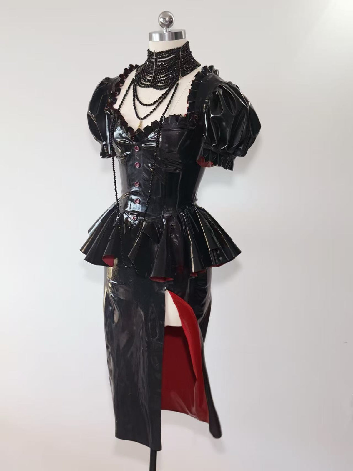 "Rough" Black & Red Dual-Tone Latex Gown