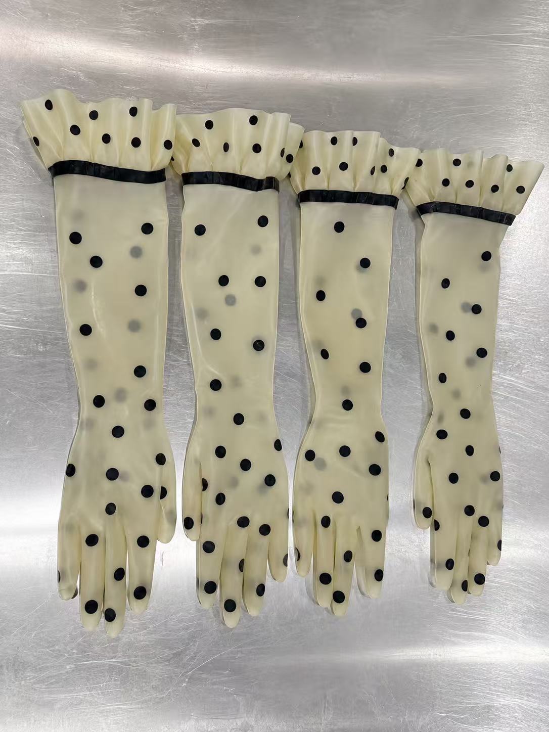 Handmade Polka Dot Long Ruffle Latex gloves