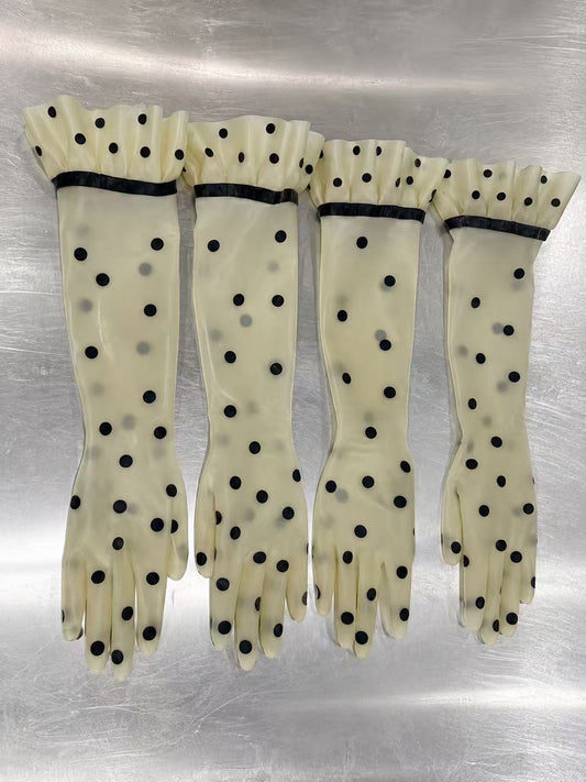 Handmade Polka Dot Long Ruffle Latex gloves